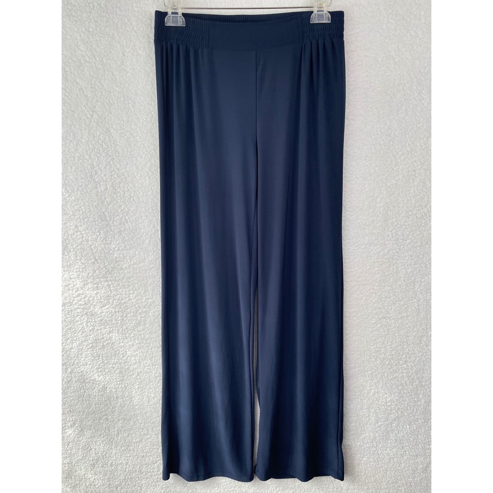 IMAN Womens Navy Blue Wide Leg Elastic Waist Stretch Trouser Size Medium Average